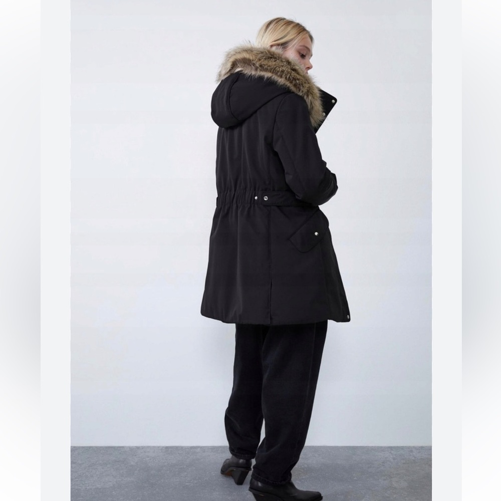 Zara Sorona DuPont thermal fill puffer coat parka jacket “NO faux fur” Black XS - Picture 5 of 16